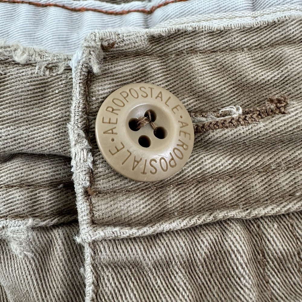 VTG Y2K Distressed Aeropostale Cargo Shorts Men 33 Beige Khaki Cutoffs Tag 34 - Picture 3 of 15